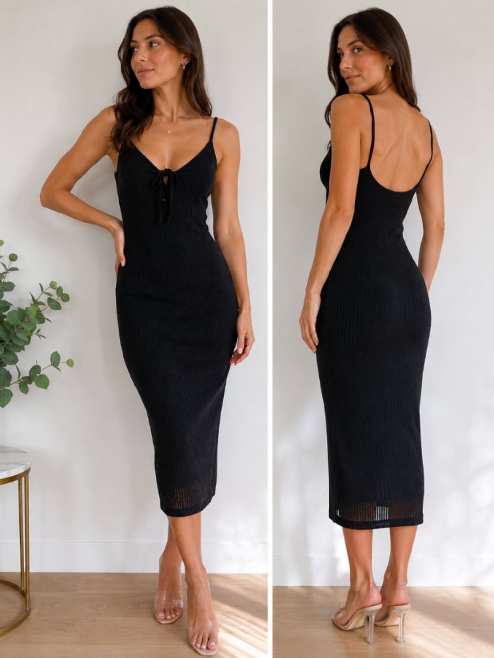 MINKPINK Black Ribbed Midi Dress  S
